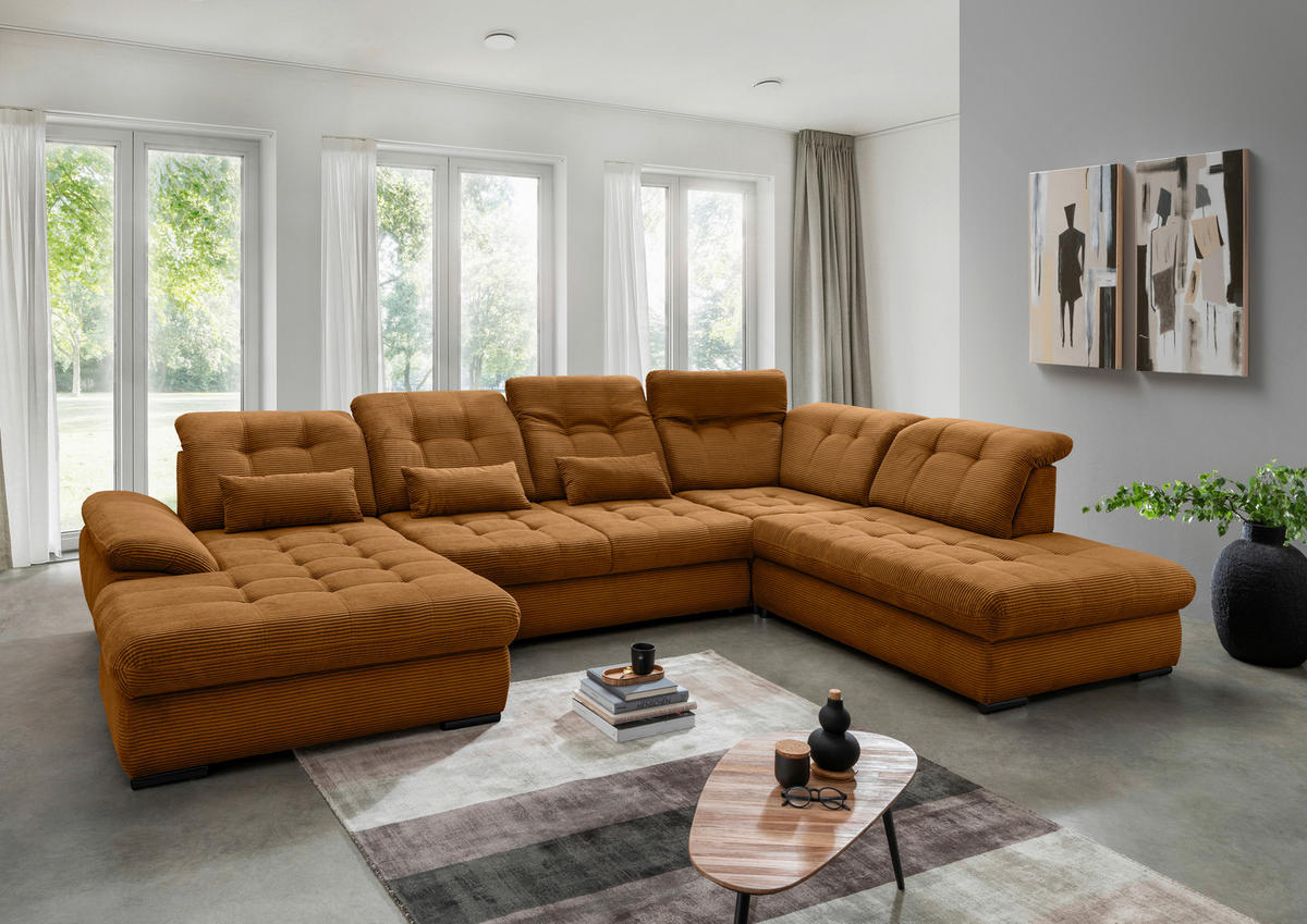 WOHNLANDSCHAFT in Cord Goldfarben  - Goldfarben/Schwarz, Modern, Textil/Metall (184/387/252cm) - Livetastic