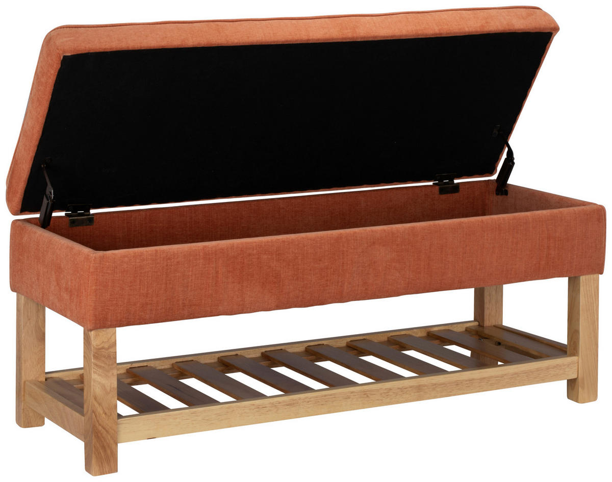 HOCKERBANK 110/49/43 cm Webstoff Orange, Naturfarben Kiefer, Kautschukholz massiv, Sperrholz  - Naturfarben/Orange, Design, Holz/Textil (110/49/43cm) - MID.YOU