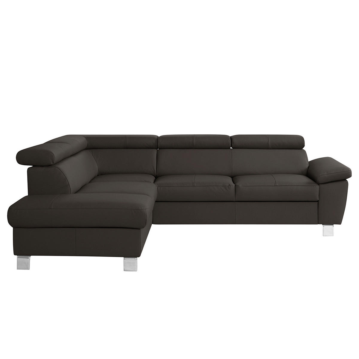 ECKSOFA Dunkelbraun Echtleder  - Chromfarben/Dunkelbraun, Design, Leder/Textil (208/248cm) - Livetastic