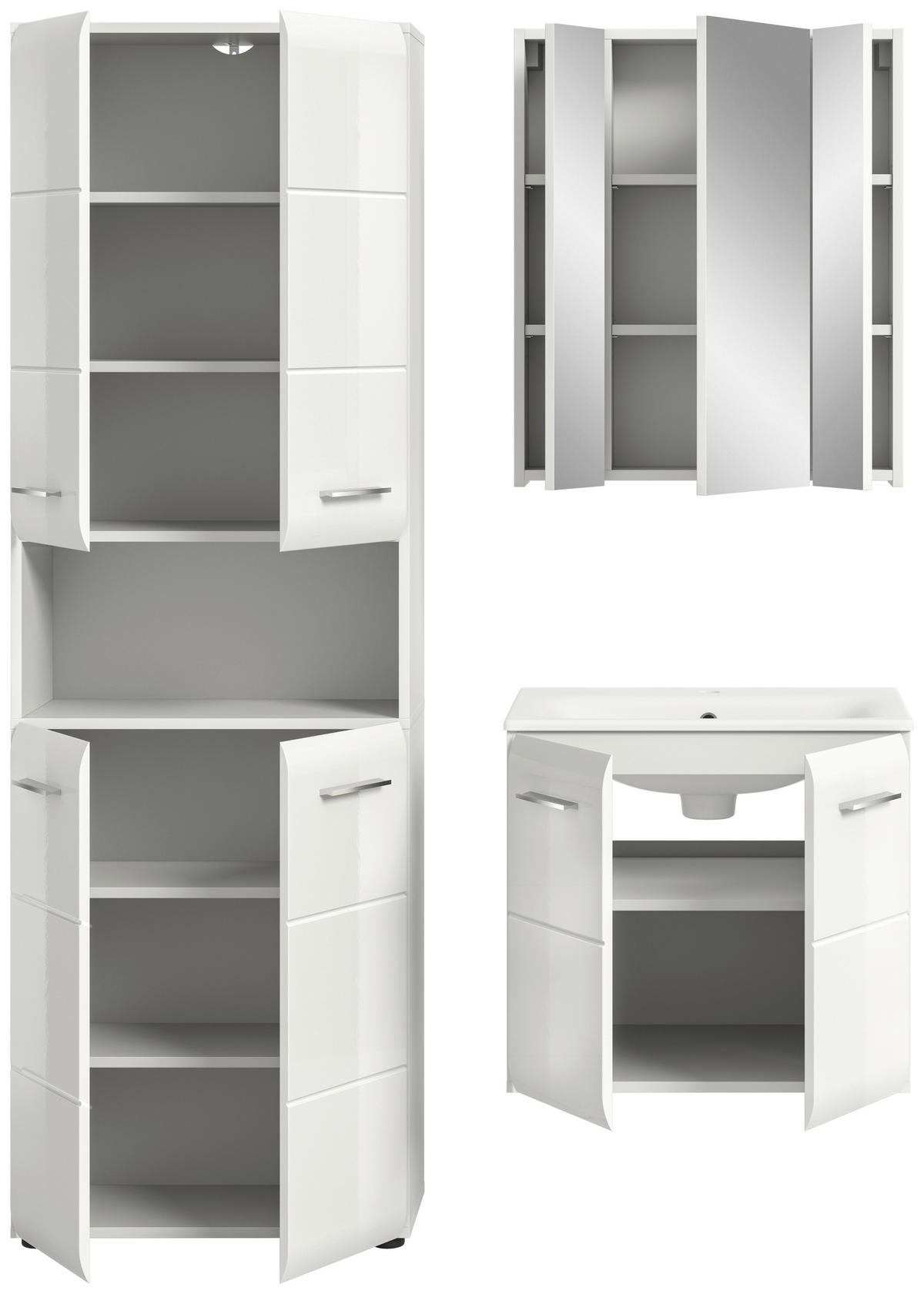 BADEZIMMER 4-teilig  in 120 cm  - Weiß Hochglanz/Silberfarben, MODERN, Keramik/Holzwerkstoff (120cm) - MID.YOU