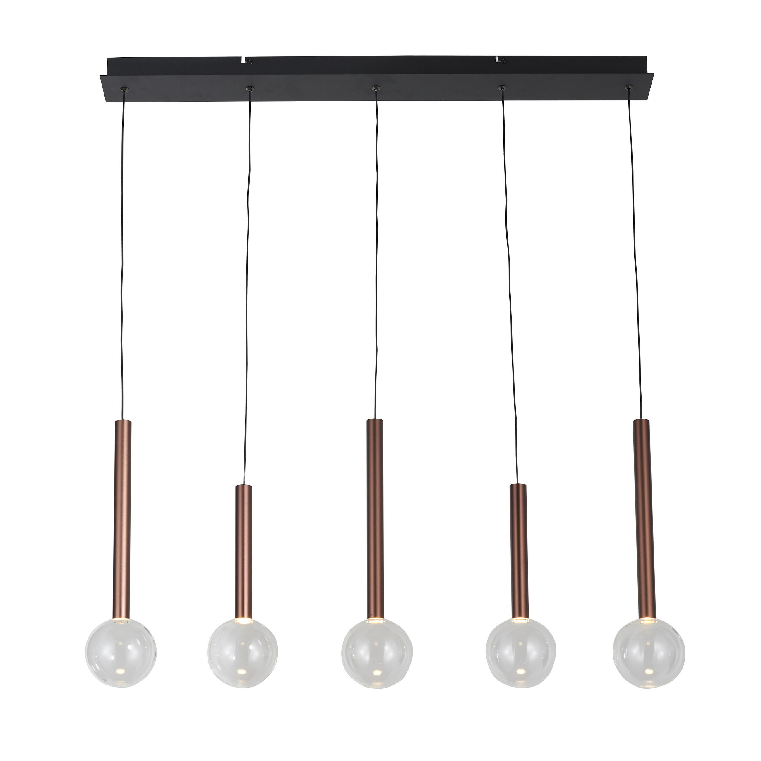 Thumbnail - Dieter Knoll Led-Hängeleuchte Glasgow, Klar, Schwarz, Kupfer, Metall, Glas, Uni,Uni, 20 mm, rund,rund, 10x180x90 cm, RoH...