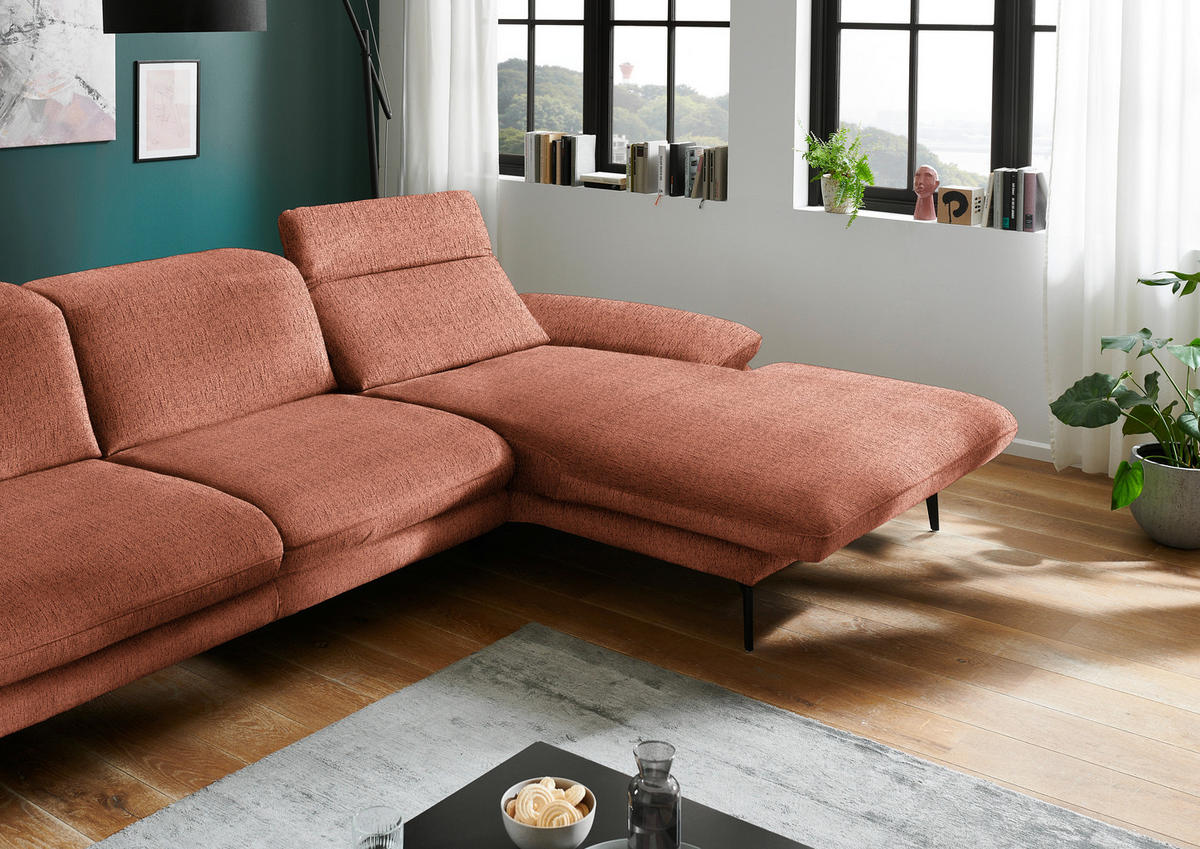 ECKSOFA in Chenille Rostfarben  - Rostfarben/Schwarz, Design, Textil/Metall (319/188cm) - Beldomo System