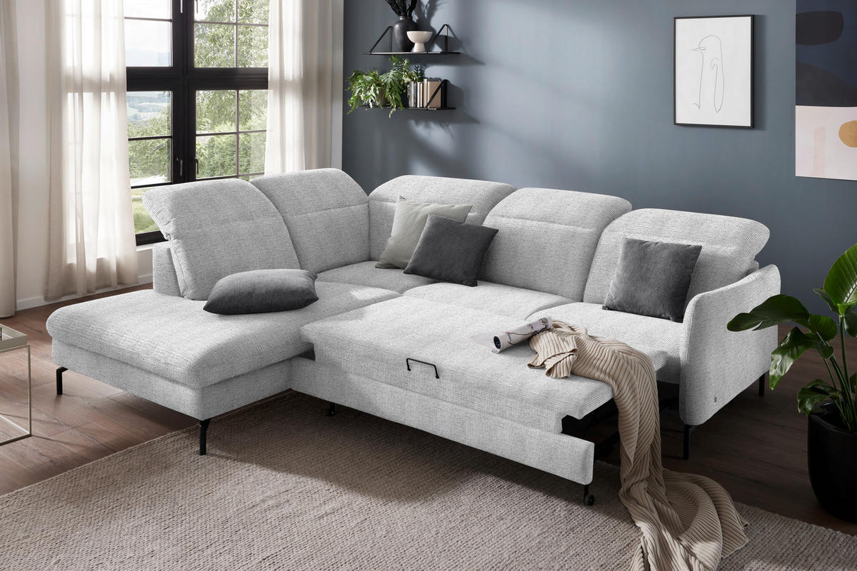 ECKSOFA in Flachgewebe Hellgrau  - Hellgrau/Schwarz, Design, Textil/Metall (233/299-313cm) - Dieter Knoll