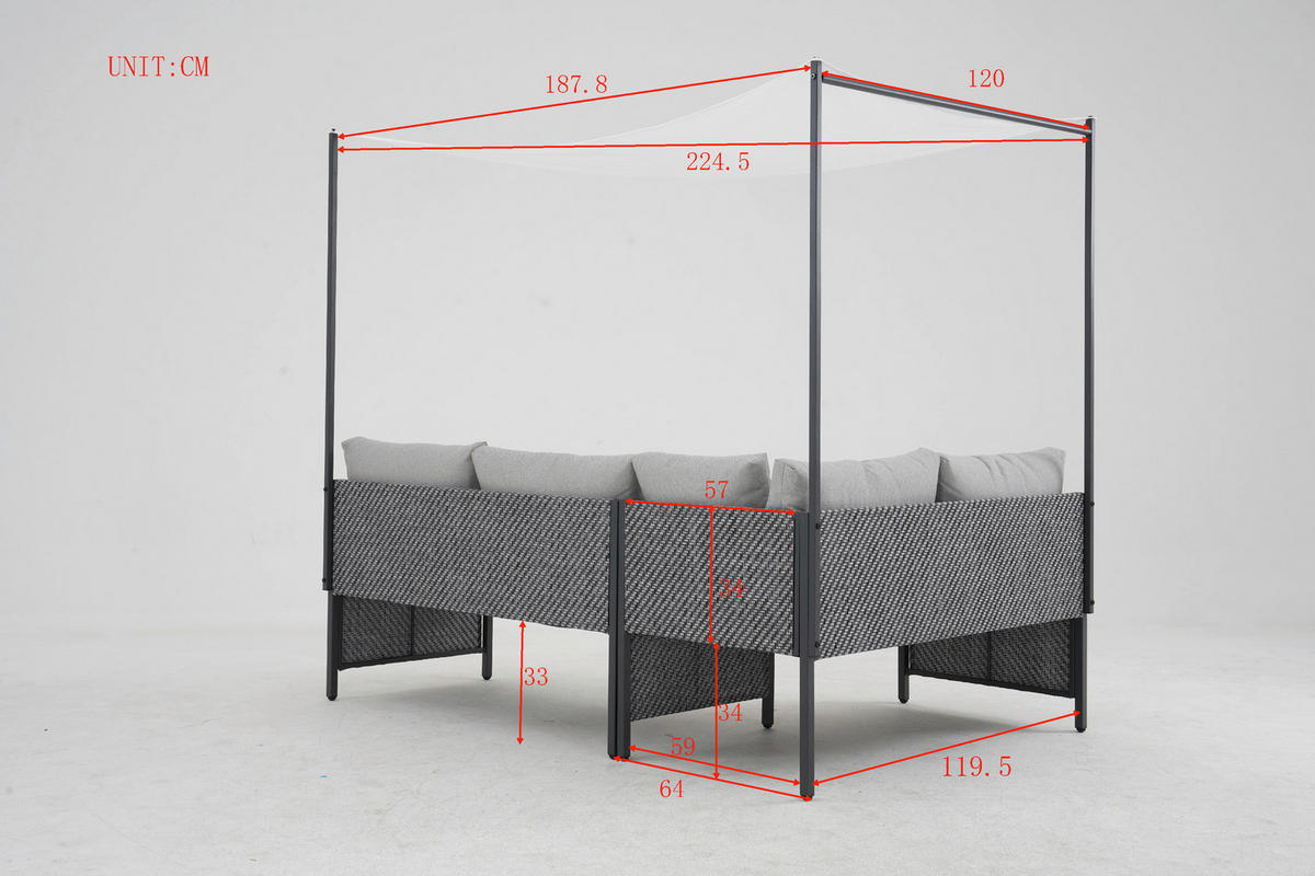 Set Lounge 2 piese  188/172 cm   - alb/antracit, Romantik / Landhaus, metal/textil (188/172cm) - Ambia Garden