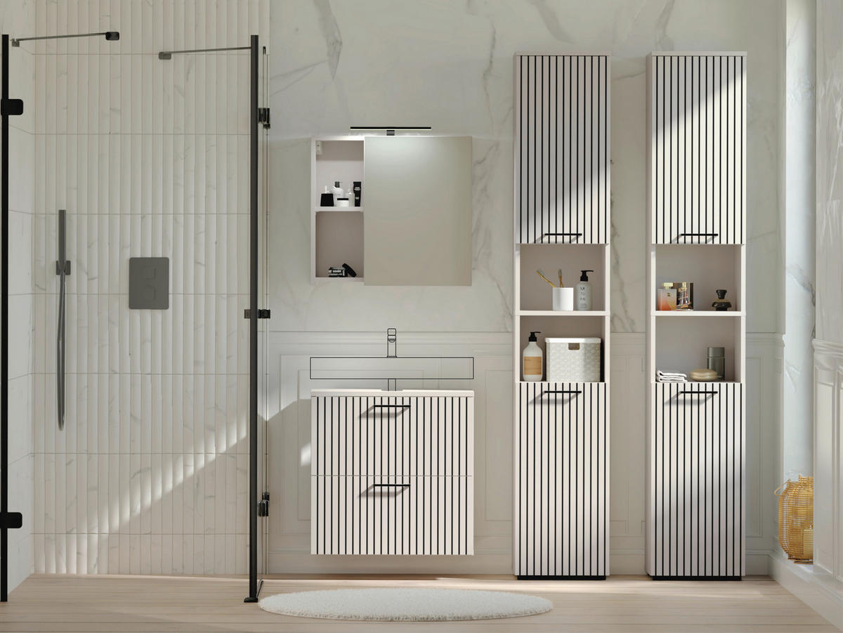 BADEZIMMER 4-teilig  in 160 cm  - Kaschmir/Schwarz, Trend, Glas/Holzwerkstoff (160cm) - Respekta