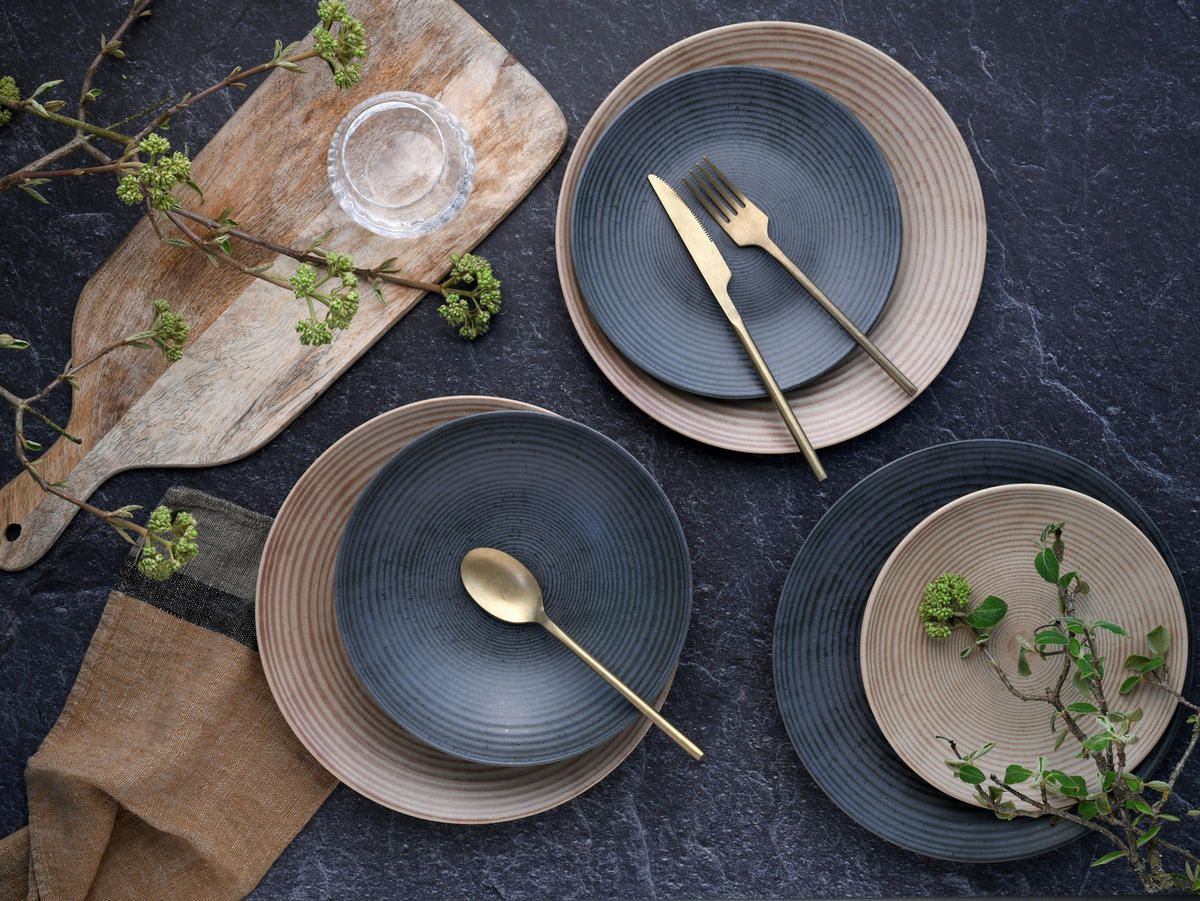 TAFELSERVICE Anthrazit, Sandfarben Catania 18-teilig  - Sandfarben/Anthrazit, Design, Keramik - Creatable