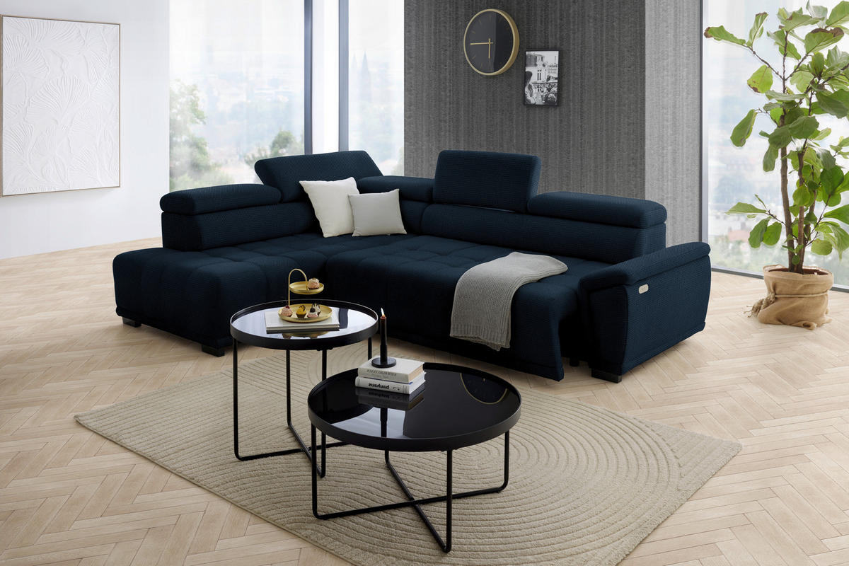 HÖRNSOFFA i chenille, vävt tyg mörkblå  - svart/mörkblå, Modern, textil/plast (106/283cm) - MID.YOU