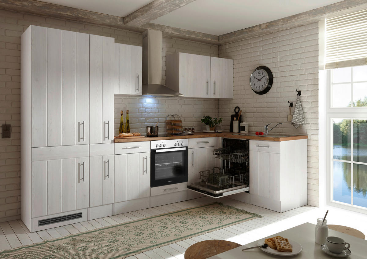 ECKKÜCHE 310/172 cm  in Weiß, Lärchefarben  - Wildeiche/Edelstahlfarben, Basics, Holzwerkstoff/Metall (310/172cm) - Respekta