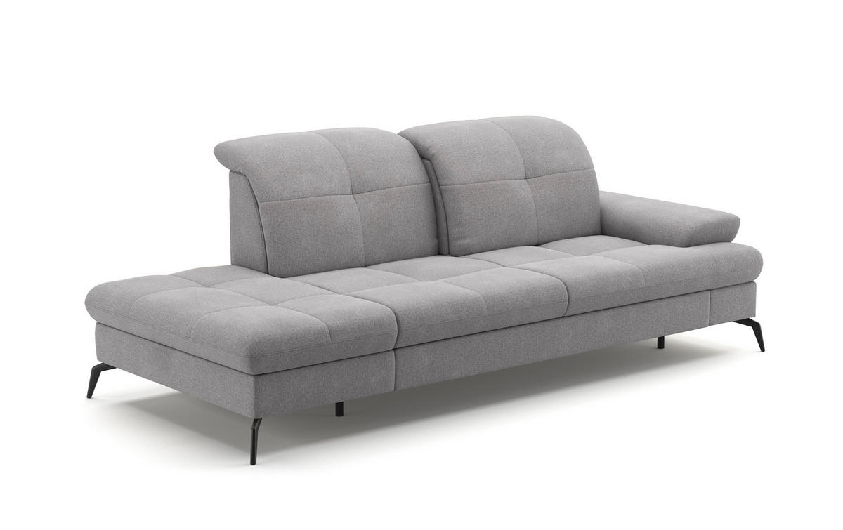 RÉCAMIERE in Flachgewebe Hellgrau  - Hellgrau/Schwarz, KONVENTIONELL, Textil/Metall (231/90/122cm) - Sit & More