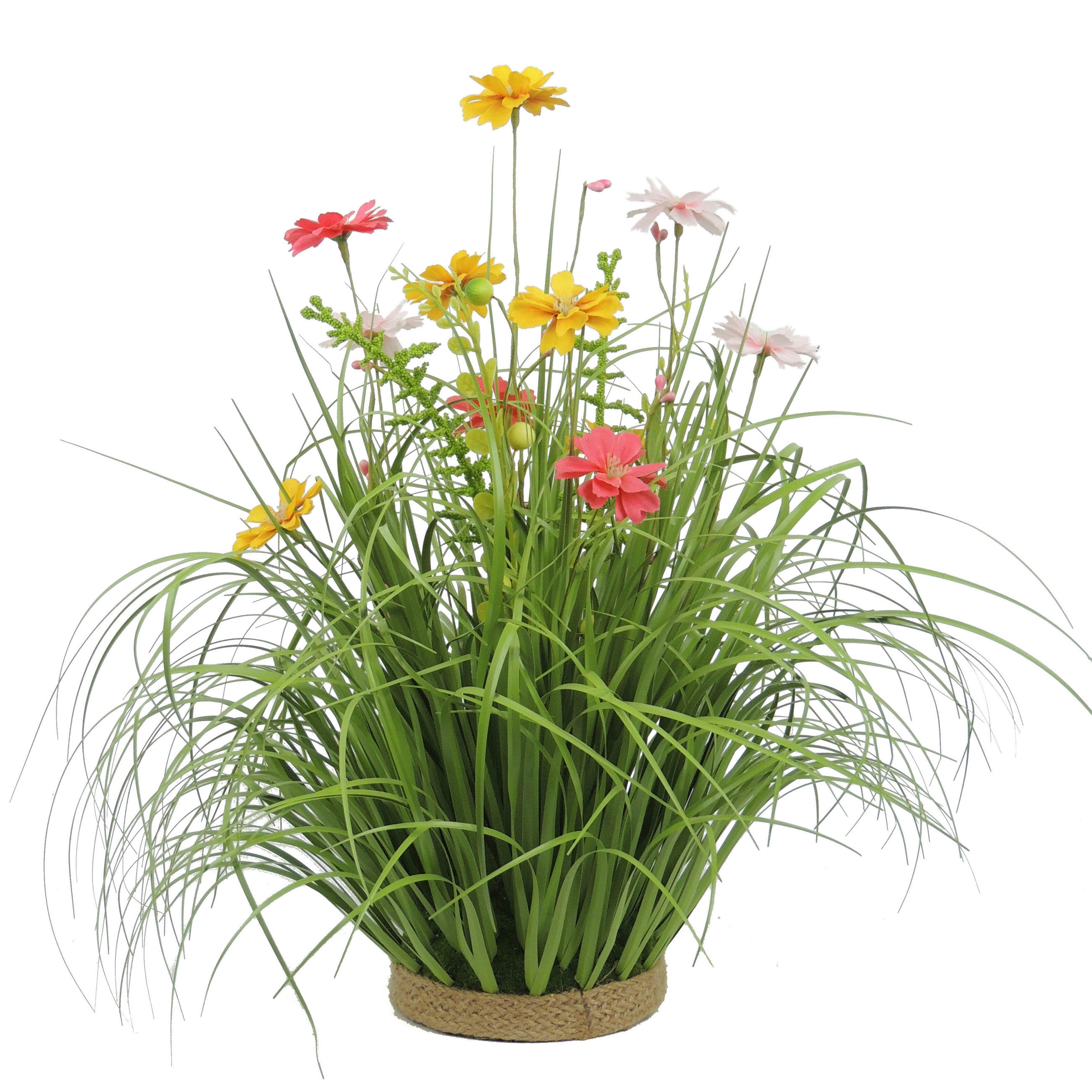 DEKORAČNÍ TRÁVA  - růžová/zelená, Basics, kov/textil (40cm)