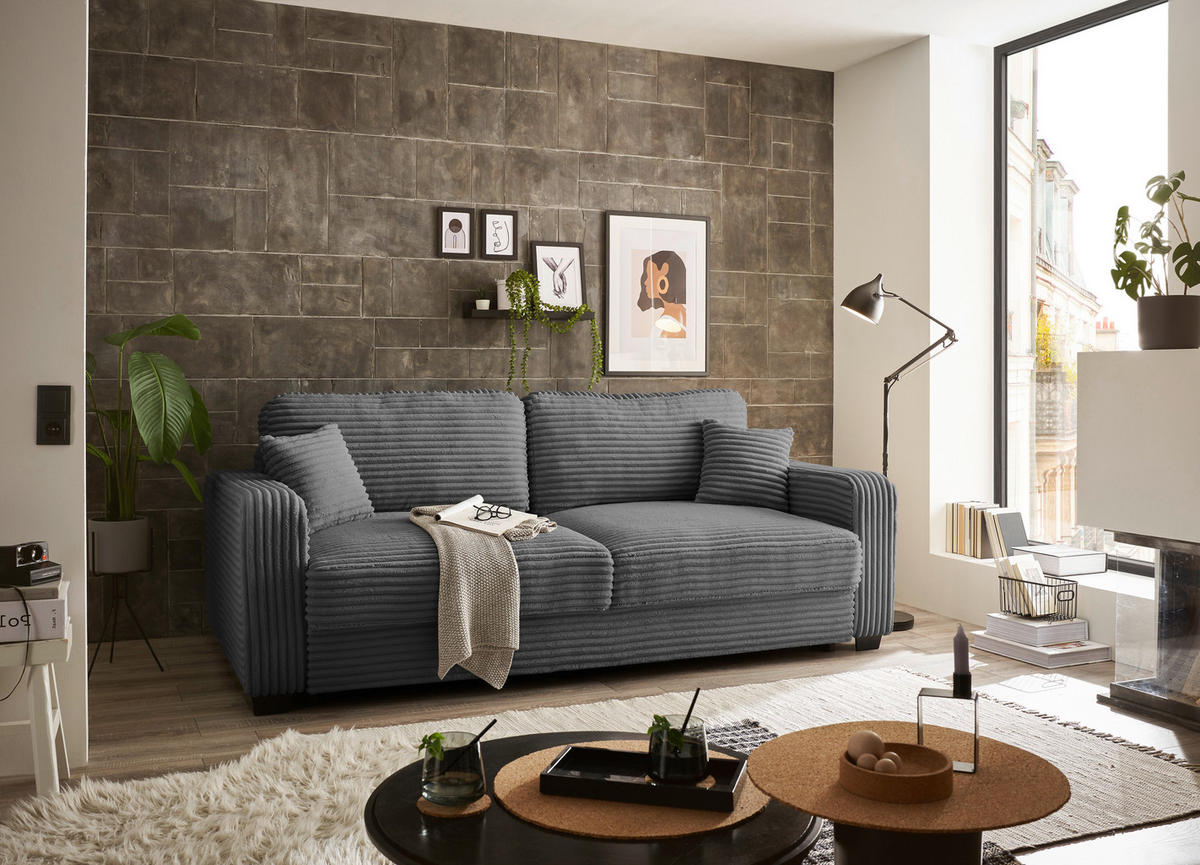 SCHLAFSOFA in Cord Anthrazit  - Anthrazit/Schwarz, Konventionell, Kunststoff/Textil (235/89/92cm) - MID.YOU