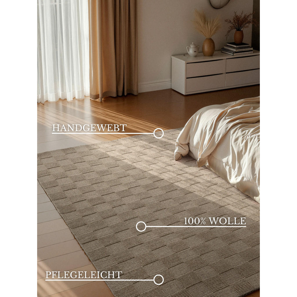 Thumbnail - Villeroy & Boch Webteppich Kollektion 1766, Grau, Beige, Textil, Karo, rechteckig, 200x300 cm, Care & Fair, Oeko-Tex® St...