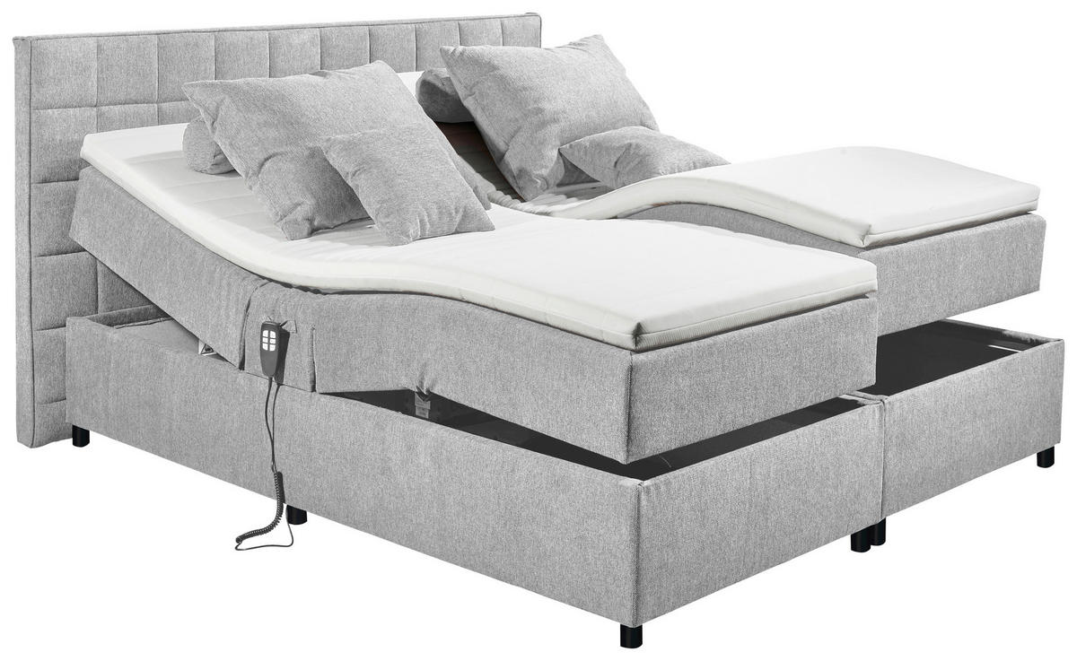 BOXSPRING-ÁGY 180/200 cm  világosszürke  - világosszürke/ezüst, Basics, műanyag/faalapú anyag (180/200cm) - MID.YOU