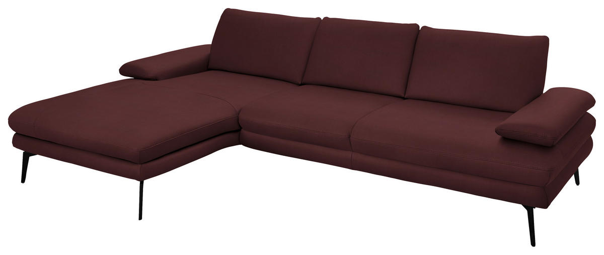ECKSOFA in Echtleder Beere  180/310 cm  - Beere/Schwarz, Design, Leder/Metall (180/310cm) - Dieter Knoll