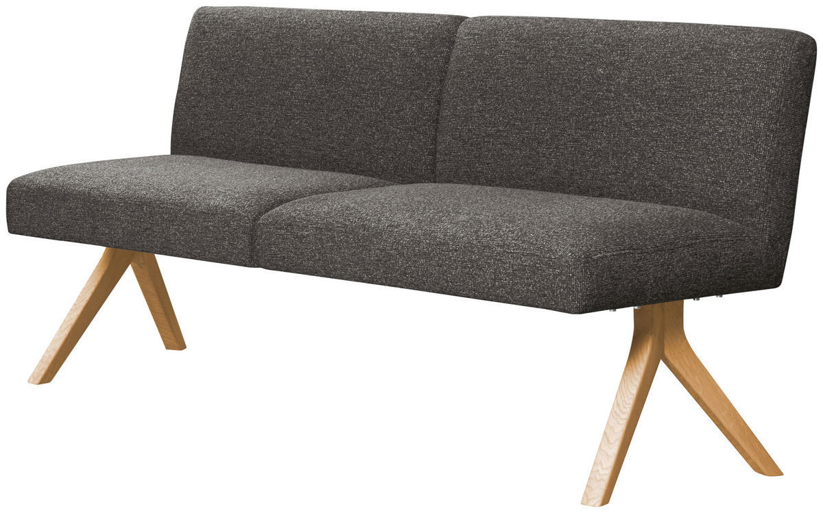 SITZBANK 160/85/69 cm Webstoff Dunkelgrau Eiche vollmassiv  - Eichefarben/Dunkelgrau, KONVENTIONELL, Holz/Textil (160/85/69cm) - Linea Natura
