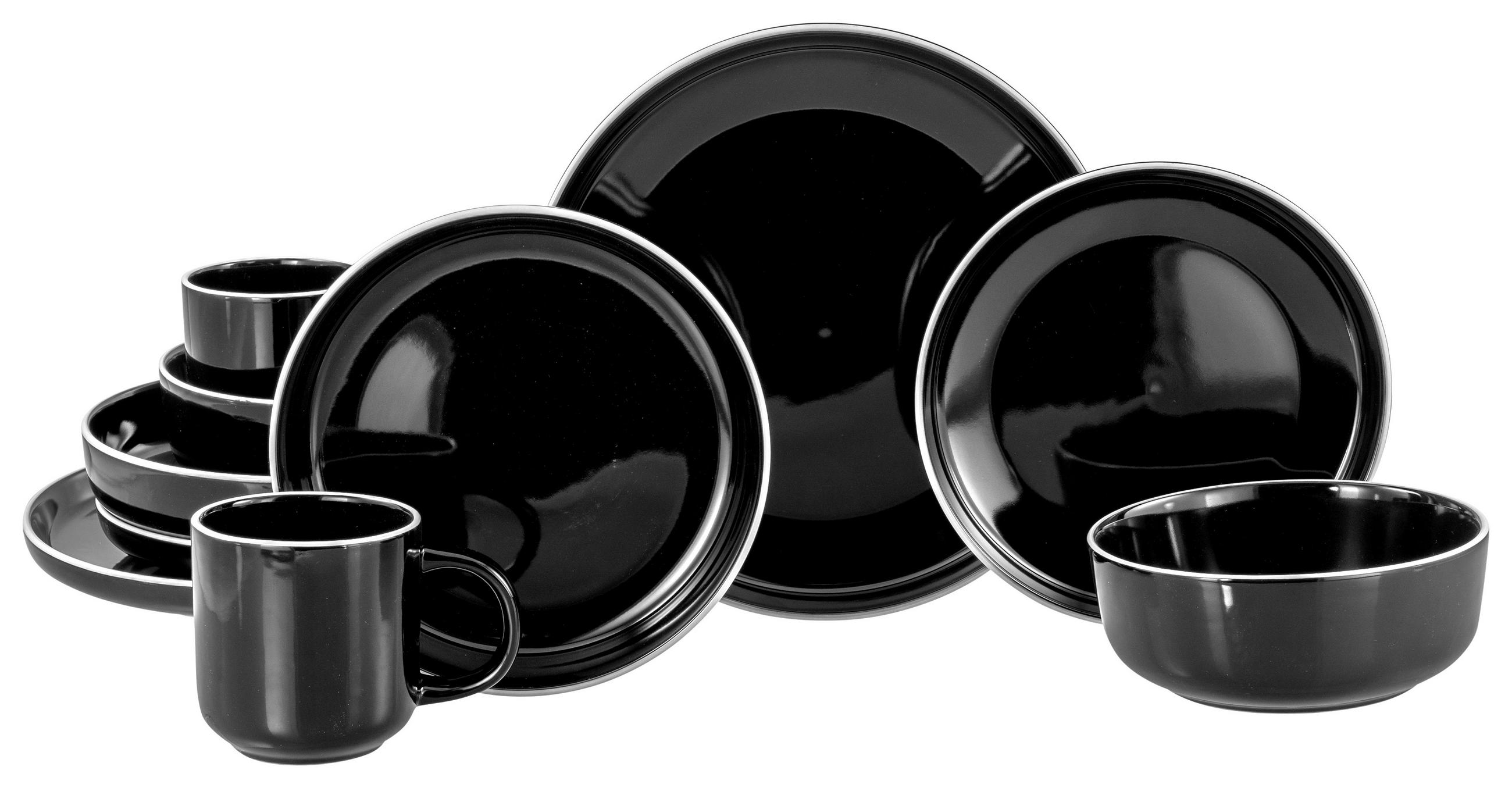 KOMBISERVICE Weiß, Schwarz Hochglanz Nordic Gourmet Schwarz 10-teilig 2 Personen  - Schwarz Hochglanz/Weiß, Basics, Keramik - Creatable