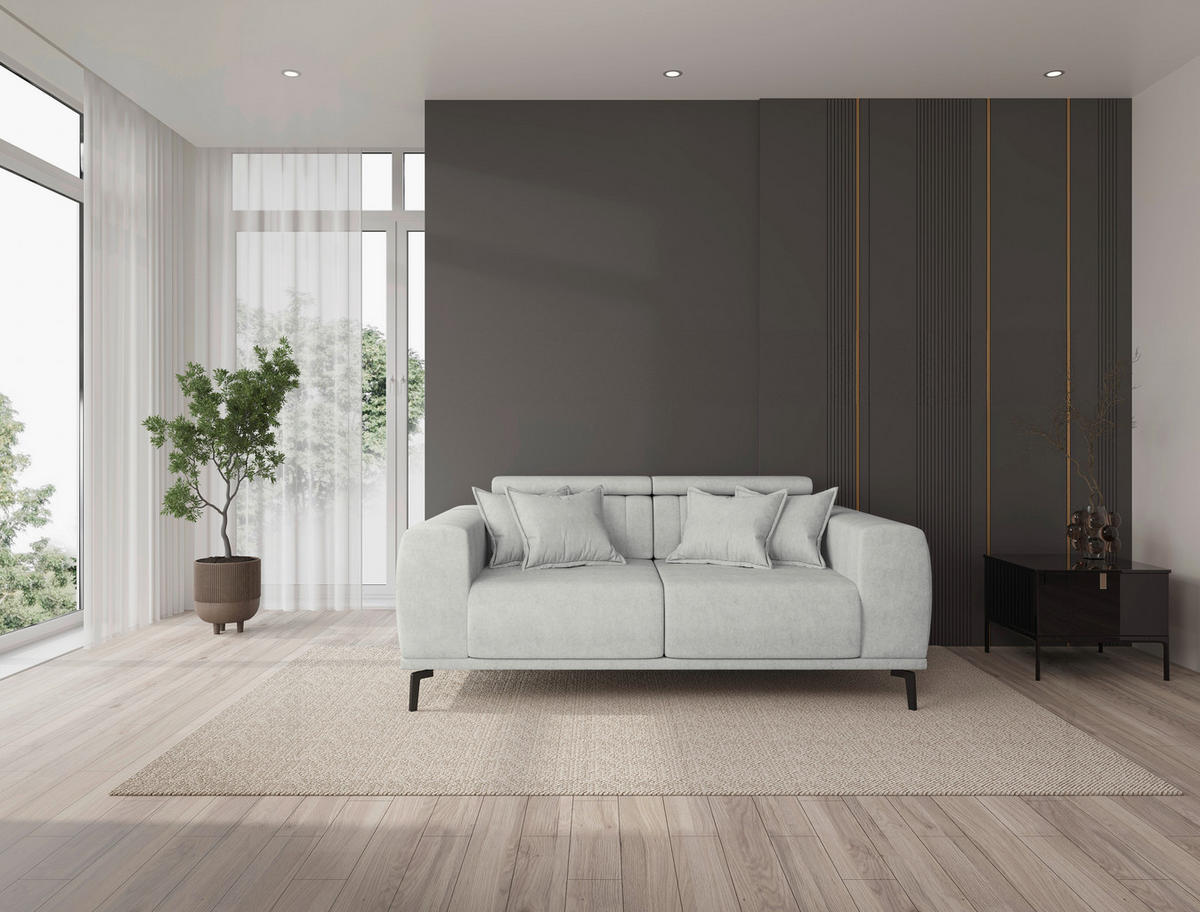 2-SITZER-SOFA Webstoff Naturfarben  - Schwarz/Naturfarben, KONVENTIONELL, Textil/Metall (200/80/110cm) - Carryhome