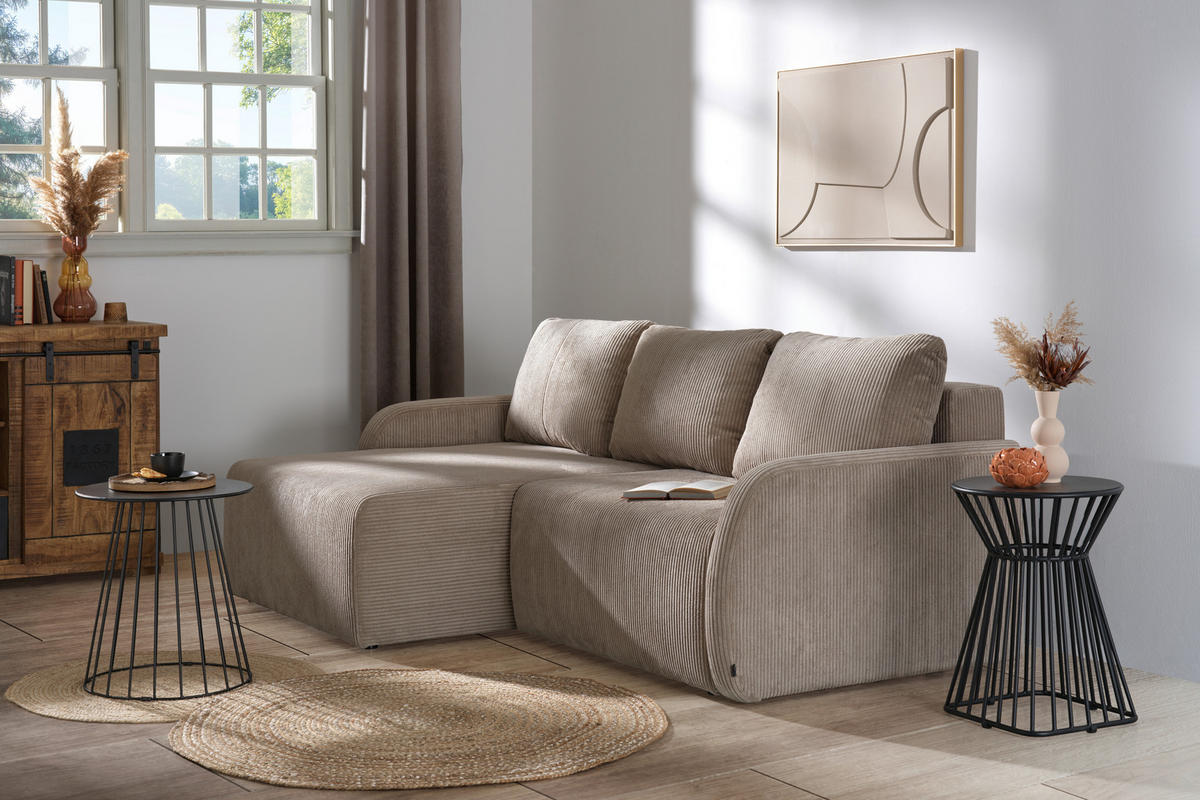 ECKSOFA Beige Cord  - Beige/Schwarz, KONVENTIONELL, Kunststoff/Textil (217/146cm) - Carryhome