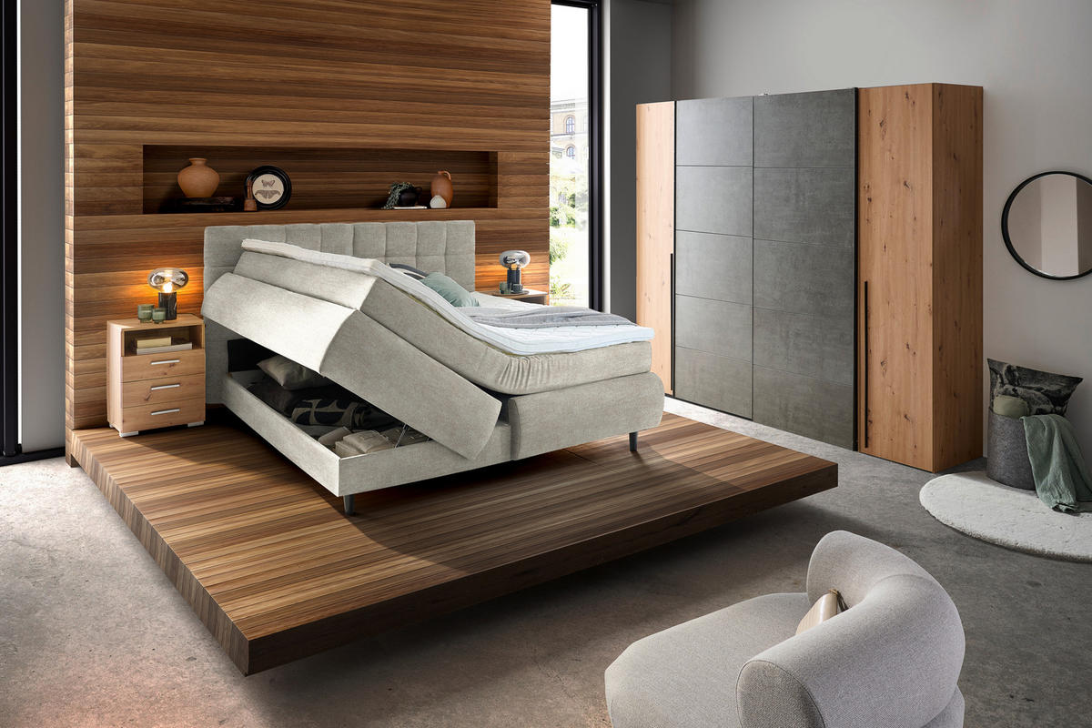 BOXSPRINGBETT 160/200 cm  in Sandfarben  - Sandfarben/Schwarz, Konventionell, Holz/Textil (160/200cm) - Ti'me