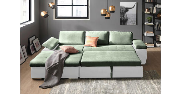 ECKSOFA  in Flachgewebe Weiß, Olivgrün  175/271 cm  - Weiß/Olivgrün, Design, Kunststoff/Textil (175/271cm) - Xora