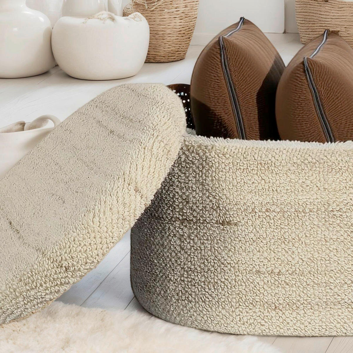 HOCKER Beige  - Beige, Design, Textil (81/40/62cm) - MID.YOU