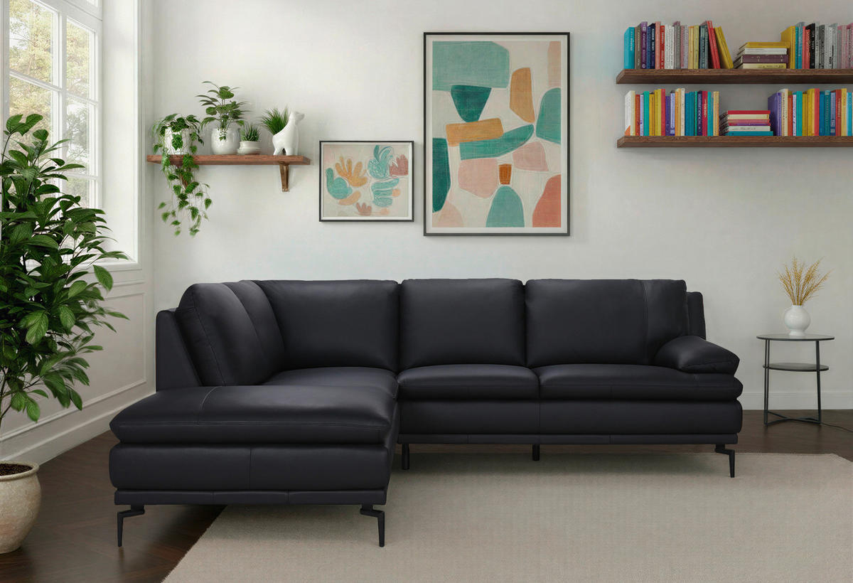 ECKSOFA Schwarz Echtleder  - Schwarz, Design, Leder (221/248cm) - MID.YOU