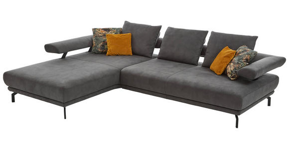 ECKSOFA in Mikrofaser Anthrazit  - Anthrazit/Schwarz, Design, Textil/Metall (224/305cm) - Dieter Knoll