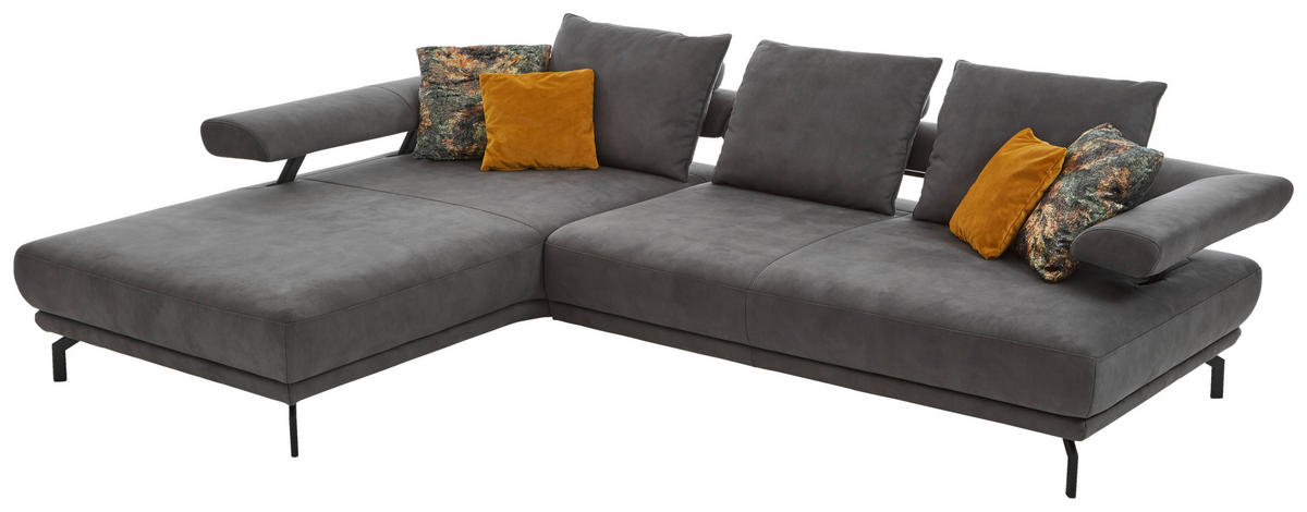 ECKSOFA in Mikrofaser Anthrazit  224/305 cm  - Anthrazit/Schwarz, Design, Textil/Metall (224/305cm) - Dieter Knoll