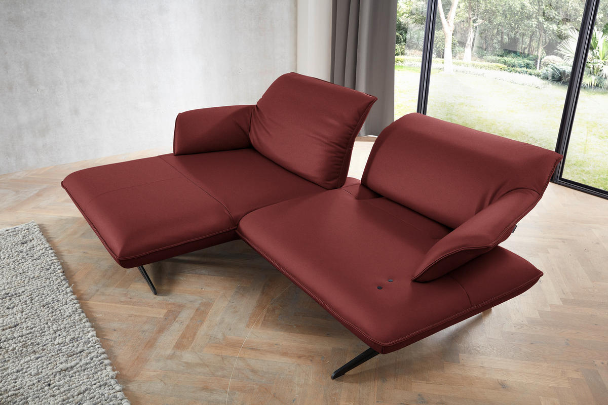 ECKSOFA in Echtleder Weinrot  169/252 cm  - Beige/Weinrot, Design, Leder/Metall (169/252cm) - Koinor
