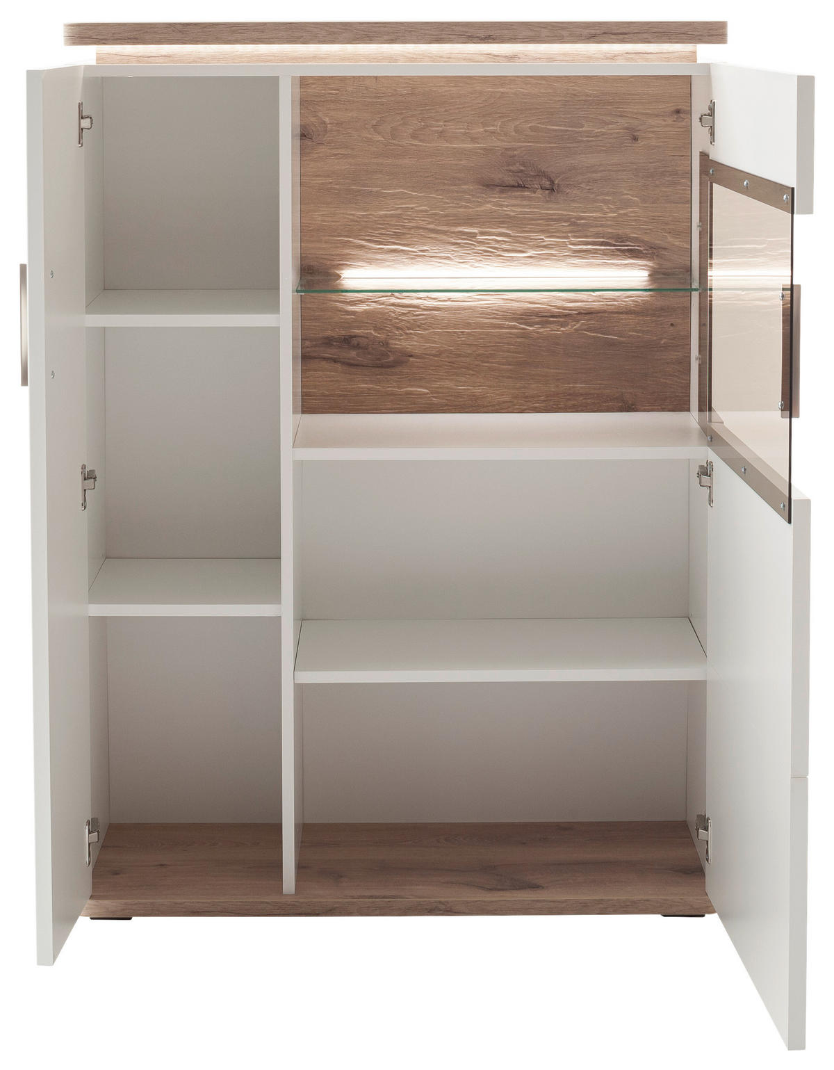 HIGHBOARD Tbilisi  in 90/124/38 cm  - Weiss/Eichefarben, Design, Glas/Holzwerkstoff (90/124/38cm) - Livetastic