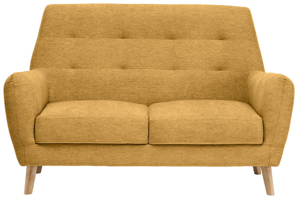 2-SITZER-SOFA Webstoff Gelb  - Eichefarben/Gelb, Design, Holz/Textil (160/105/84cm) - Carryhome
