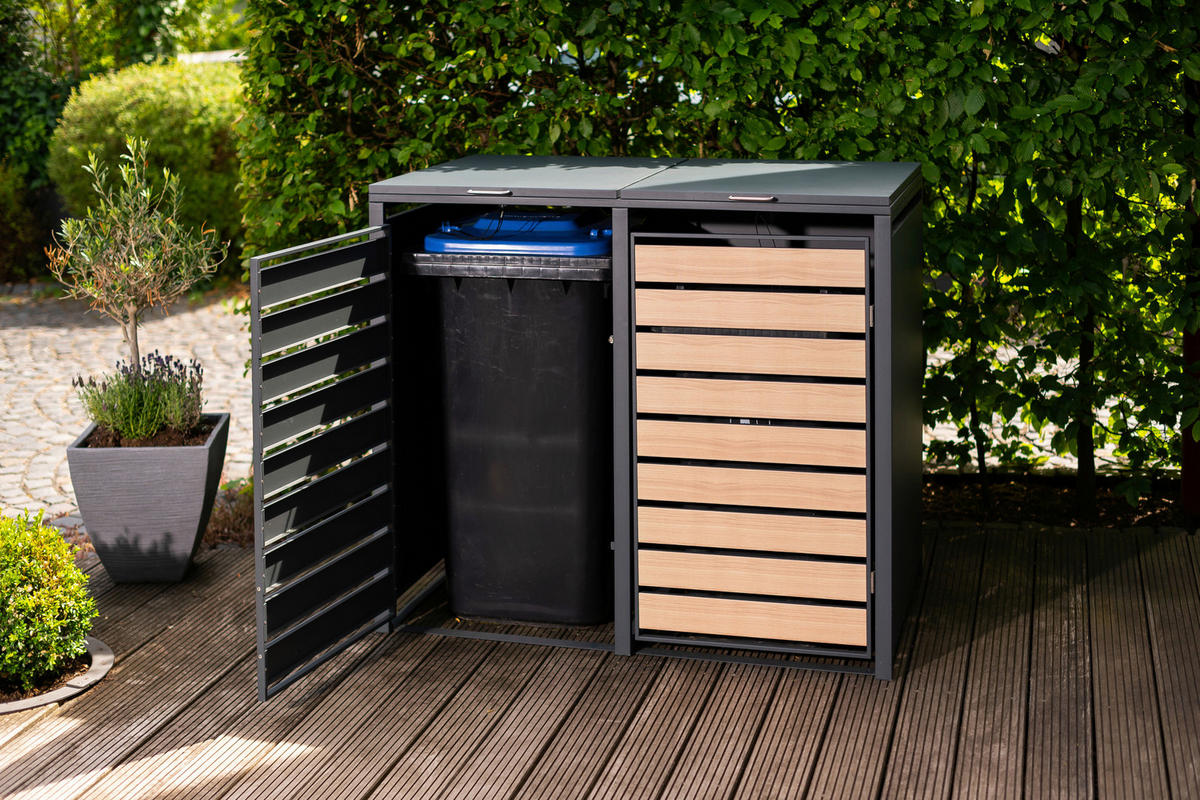 MÜLLTONNENBOX - Anthrazit/Naturfarben, Basics, Metall (80/116/132cm) - Ambia Garden