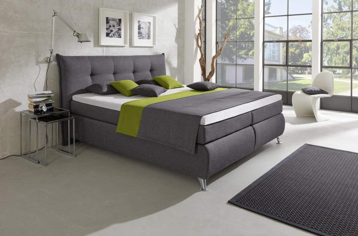 BOXSPRINGBETT 180/200 cm  in Anthrazit  - Chromfarben/Anthrazit, Design, Textil/Metall (180/200cm) - Carryhome