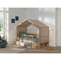 HAUSBETT 90/200 cm,  in Buchefarben, Absturzsicherung, Vorhang, Rollrost, Bettschublade  - Buchefarben/Naturfarben, MODERN, Holz (90/200cm) - Vipack