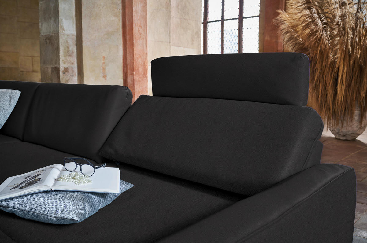 ECKSOFA in Echtleder Schwarz  324/179 cm  - Anthrazit/Schwarz, KONVENTIONELL, Leder/Metall (324/179cm) - Johann Jakob