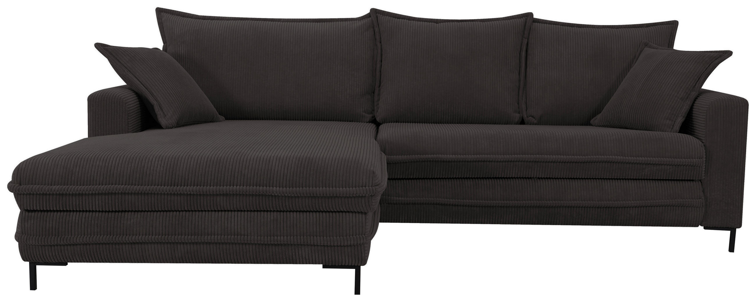 ECKSOFA 174/272 cm  in Cord Anthrazit Rückenkissen, Bettkasten, Rücken echt, Stauraum, Liegefläche im Originalstoff  174/272 cm  - Anthrazit/Schwarz, Design, Textil/Metall (174/272cm) - MID.YOU
