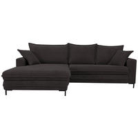ECKSOFA 174/272 cm  in Cord Anthrazit Rückenkissen, Bettkasten, Rücken echt, Stauraum, Liegefläche im Originalstoff  174/272 cm  - Anthrazit/Schwarz, Design, Textil/Metall (174/272cm) - MID.YOU