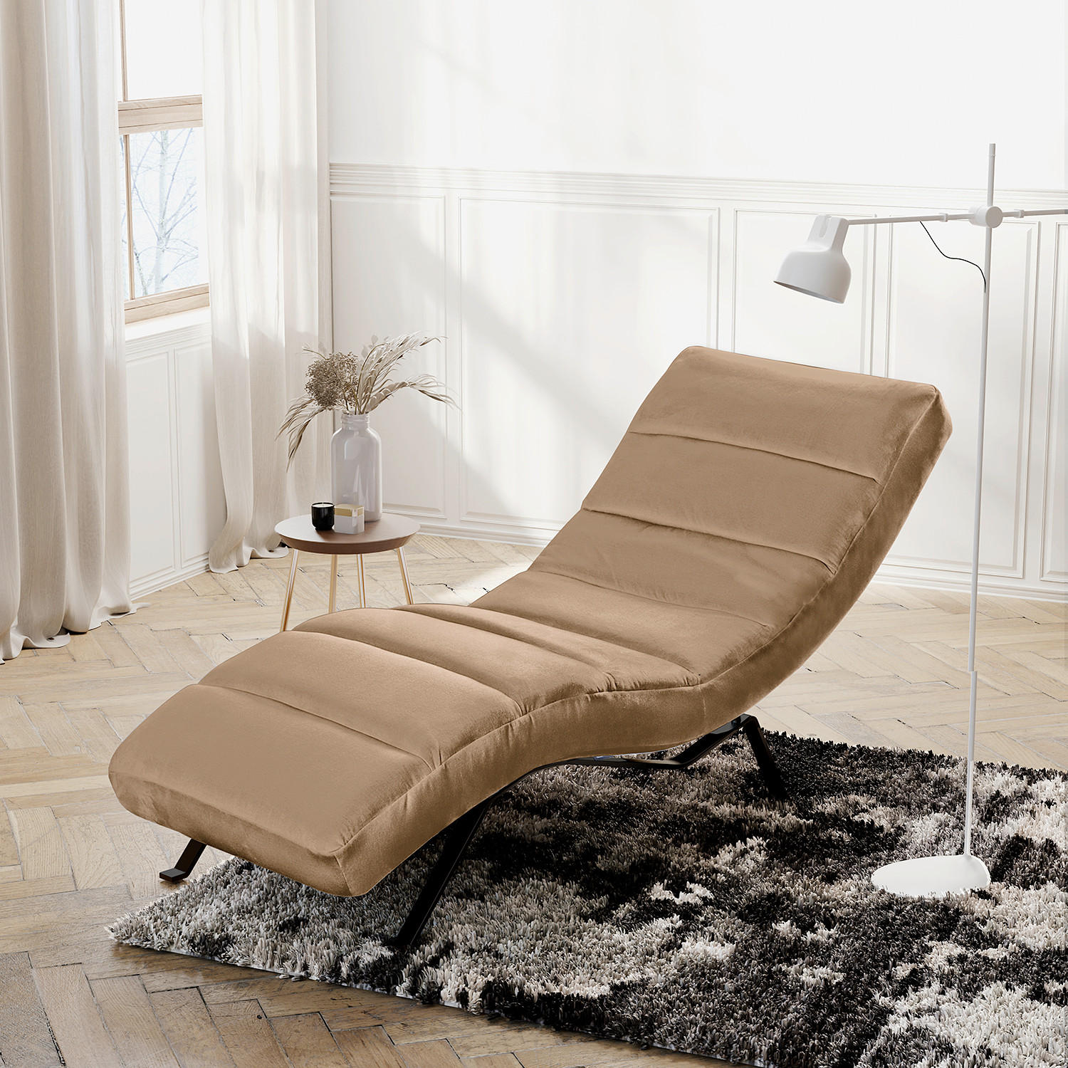 RELAXLIEGE in Samt Braun  - Schwarz/Braun, Design, Textil/Metall (65/65-95/171cm) - Livetastic