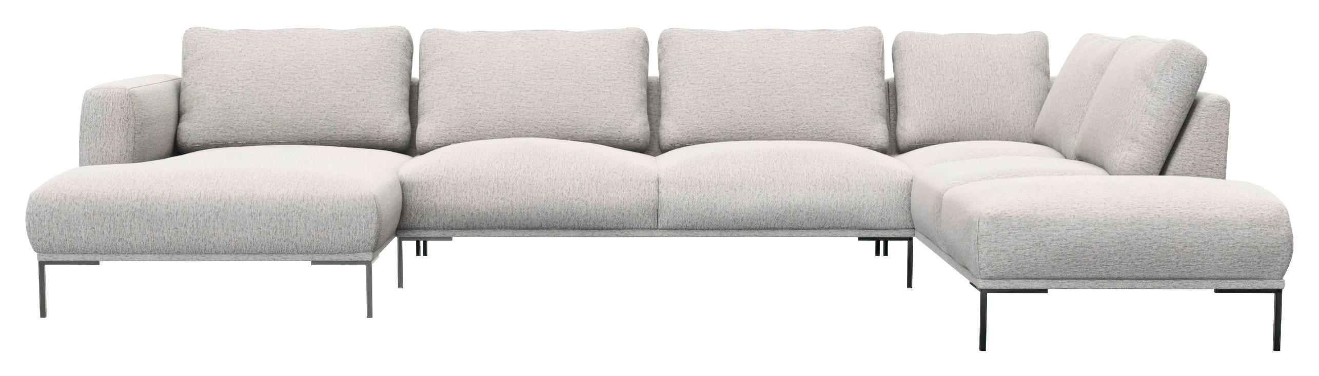 WOHNLANDSCHAFT Hellgrau Webstoff, Flachgewebe  - Hellgrau/Schwarz, Design, Textil/Metall (148/376/206cm) - Livetastic