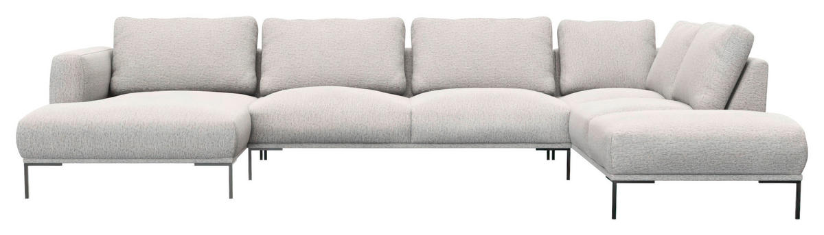 WOHNLANDSCHAFT Hellgrau Webstoff, Flachgewebe  - Hellgrau/Schwarz, Design, Textil/Metall (148/376/206cm) - Livetastic