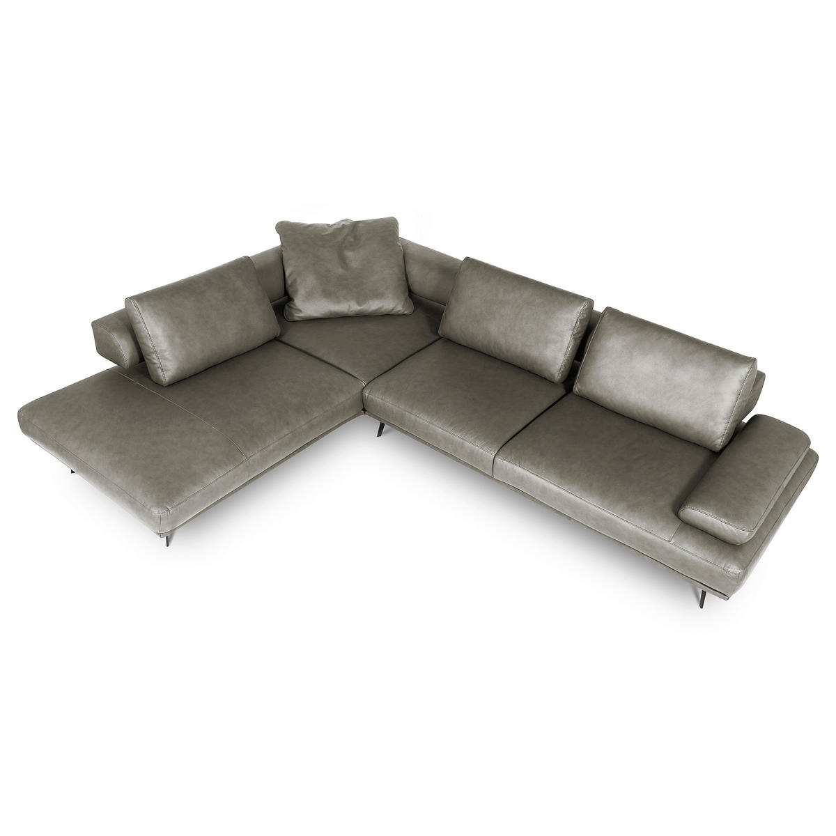 ECKSOFA Grau Echtleder  - Schwarz/Grau, Design, Leder/Metall (237/306cm) - Livetastic