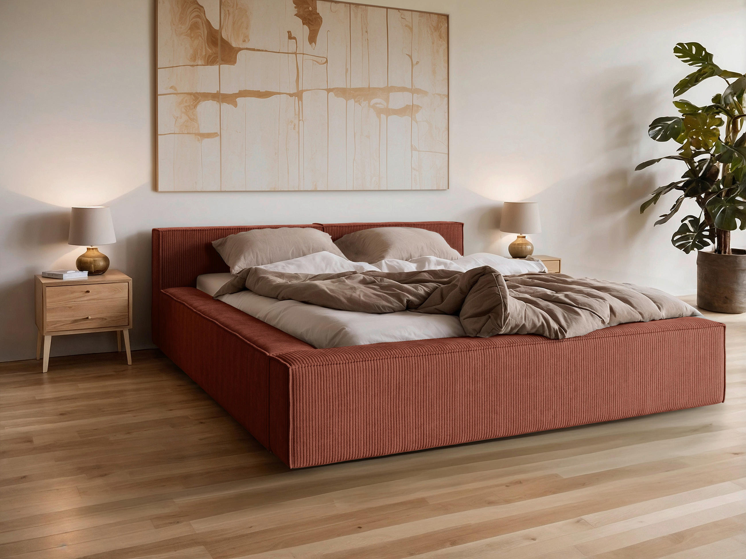 POLSTERBETT 140/200 cm,  in Kupferfarben, Lattenrost, Bettkasten,  - Schwarz/Naturfarben, Basics, Holz/Kunststoff (140/200cm) - Livetastic