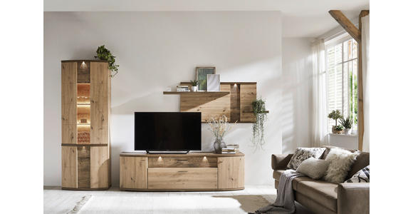 WOHNWAND  in Eichefarben, Eiche Artisan  313/209/50 cm  - Eichefarben/Eiche Artisan, Design, Glas/Holzwerkstoff (313/209/50cm) - Xora