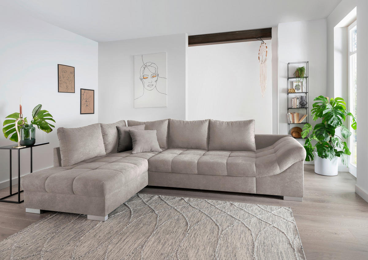 ECKSCHLAFSOFA Taupe Mikrofaser  - Taupe/Silberfarben, Design, Holz/Textil (202/298cm) - MID.YOU