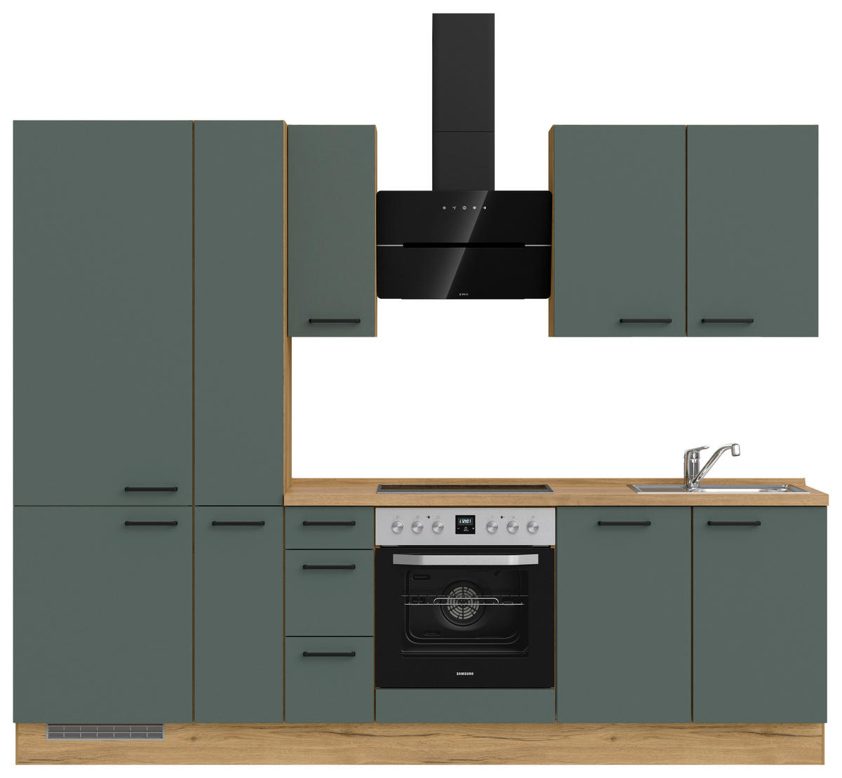 KÜCHENBLOCK 270 cm   in Eichefarben, Dunkelgrün  - Dunkelgrün/Eichefarben, MODERN, Holzwerkstoff/Metall (270cm) - Nobilia