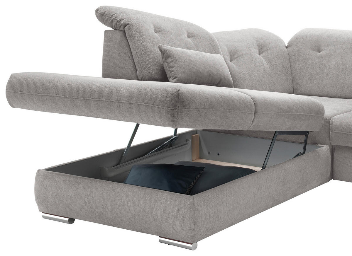 ECKSOFA Dalida Grau Chenille  - Chromfarben/Grau, MODERN, Textil/Metall (254/280cm) - Livetastic