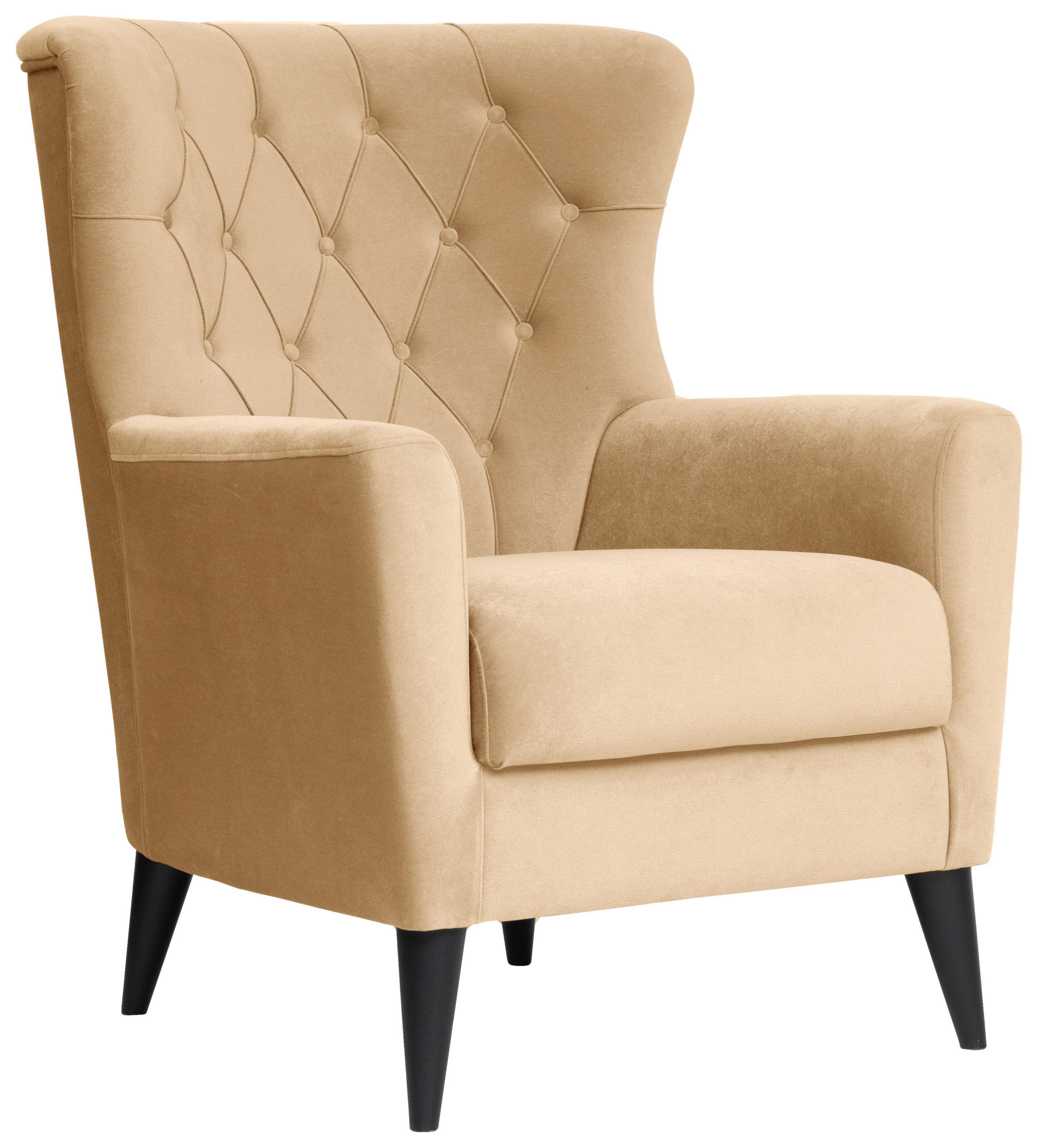 OHRENSESSEL Velours Beige - Beige/Schwarz, KONVENTIONELL, Kunststoff/Textil (72/96/77cm) - Livetastic