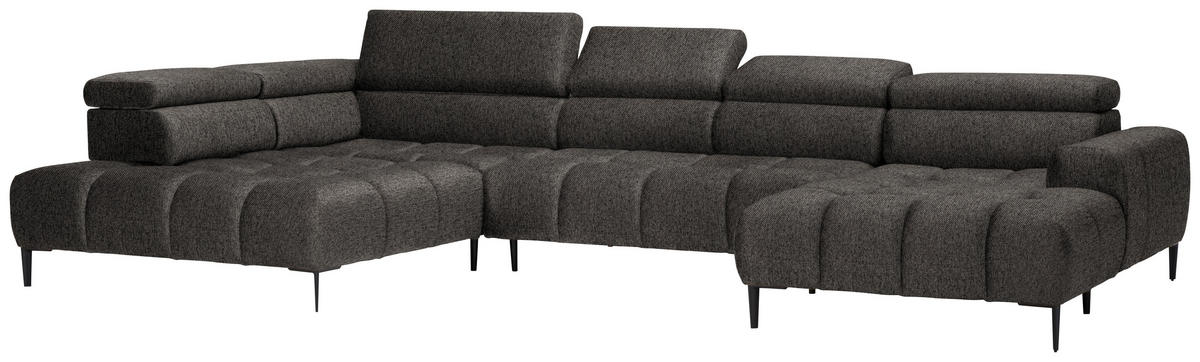 WOHNLANDSCHAFT in Webstoff Graubraun  - Graubraun/Schwarz, Design, Textil/Metall (216/385/177cm) - Welnova