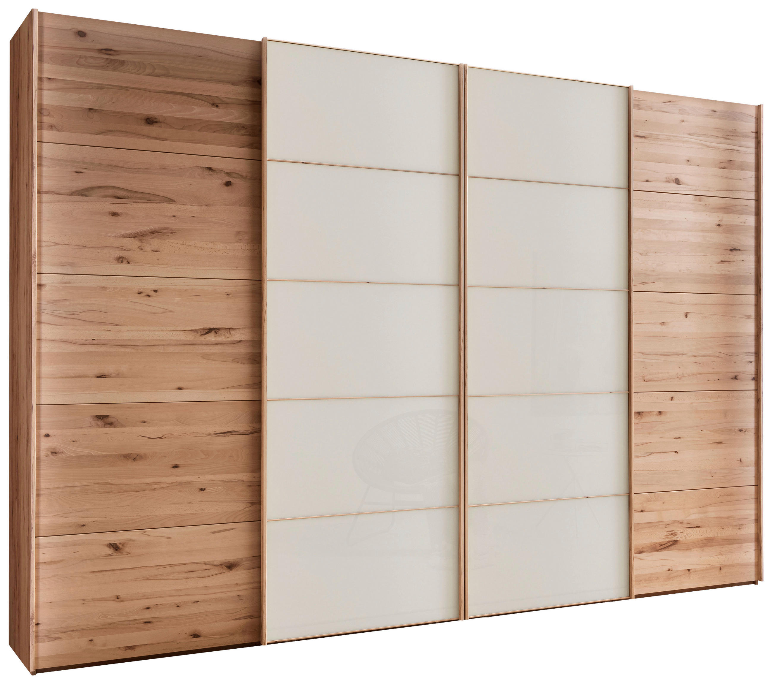 SCHWEBETÜRENSCHRANK 330/217/67 cm 4-türig Buchefarben, Champagner  - Champagner/Buchefarben, Natur, Glas/Holz (330/217/67cm) - Linea Natura