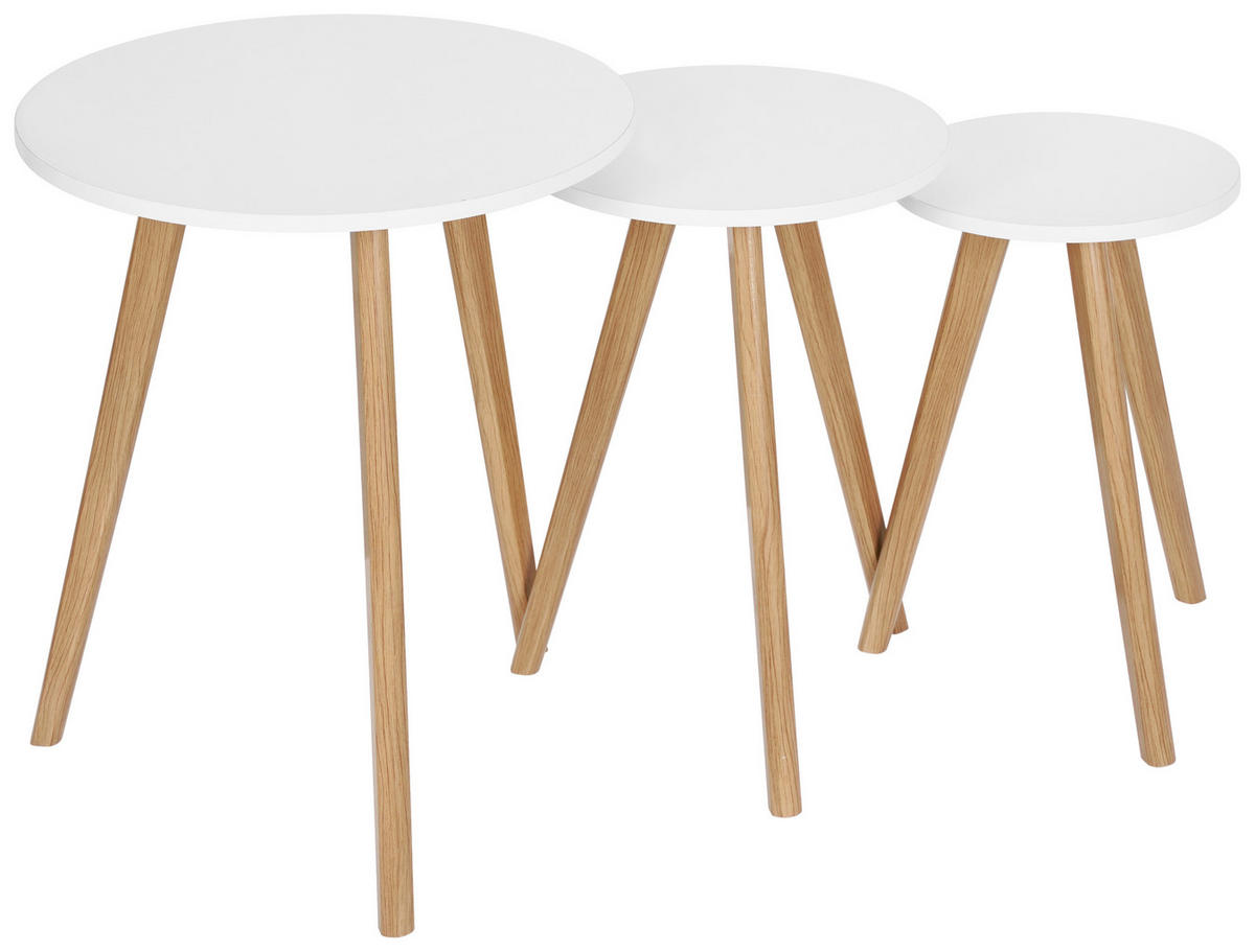 BEISTELLTISCHSET Kiefer massiv rund Naturfarben, Weiß  - Naturfarben/Weiß, Basics, Holz/Holzwerkstoff (24-30-40/24-30-40/38-43-48cm) - Carryhome